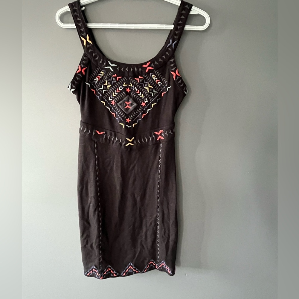 Free People Black Dress with Colorful Embroidery
